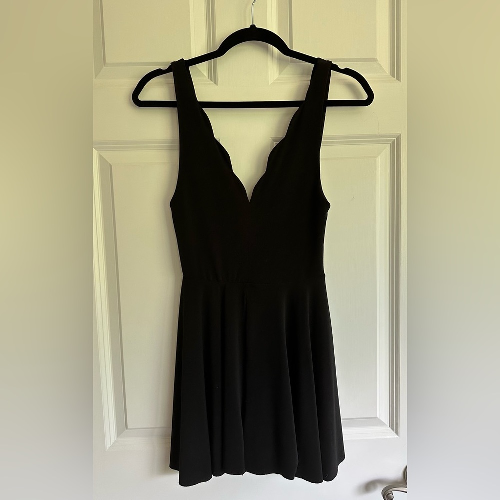 Urban Outfitters Black V Neck Scalloped Dress